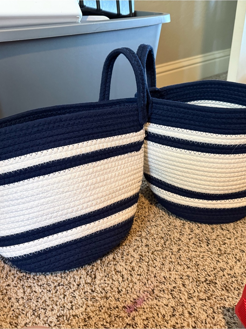 Navy and White Striped Rope Storage Basket - Home Accentsx2